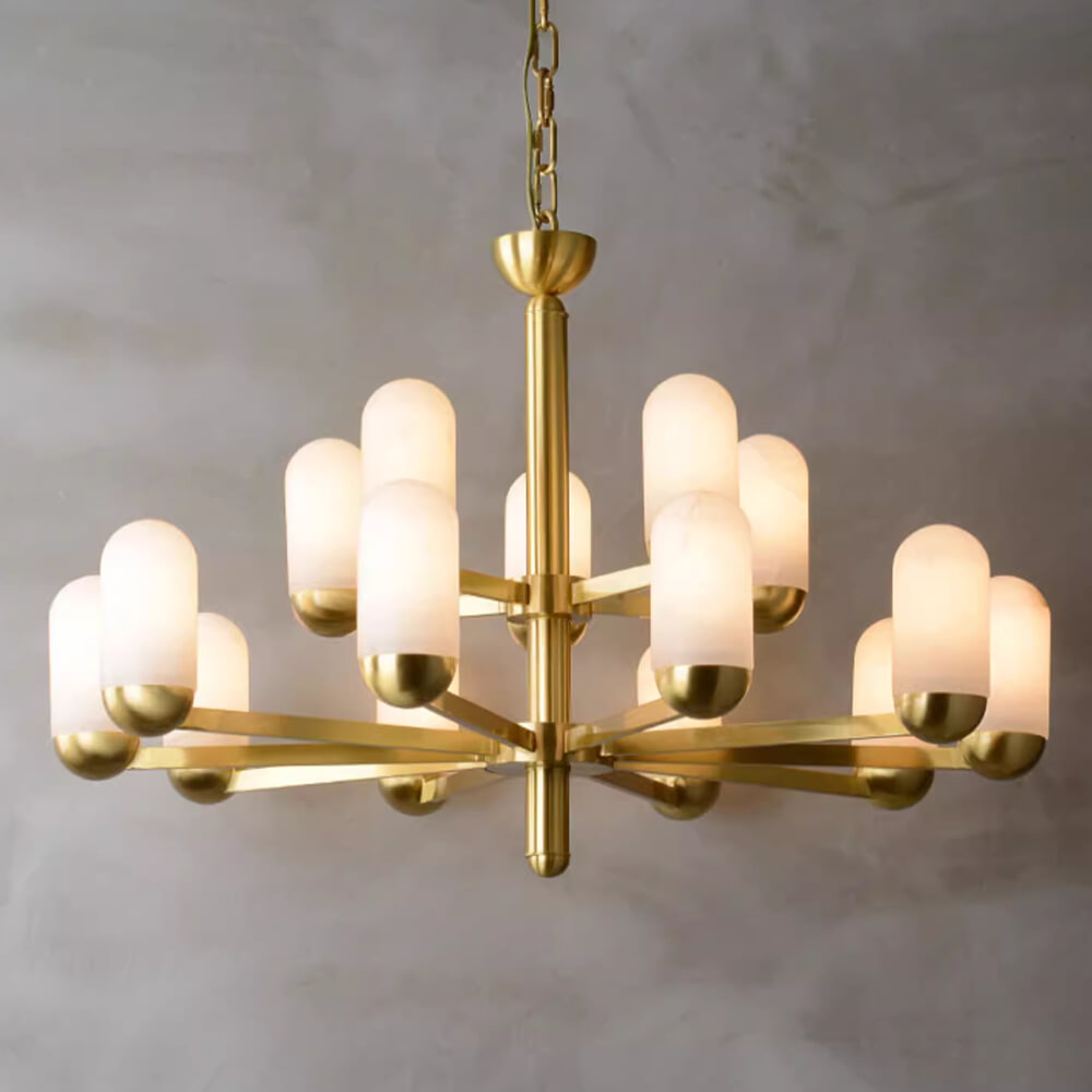 15 Lights Big Brass & Alabaster Chandelier for Living Room