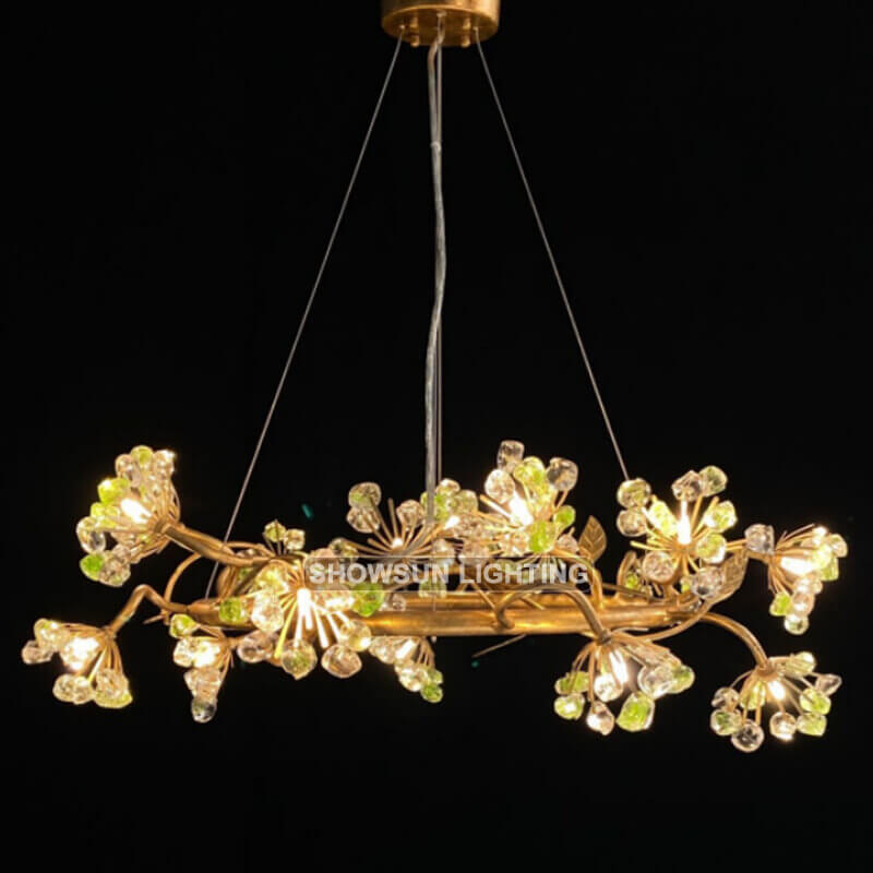 Lámpara de araña de flores de rama nueva, iluminación de latón