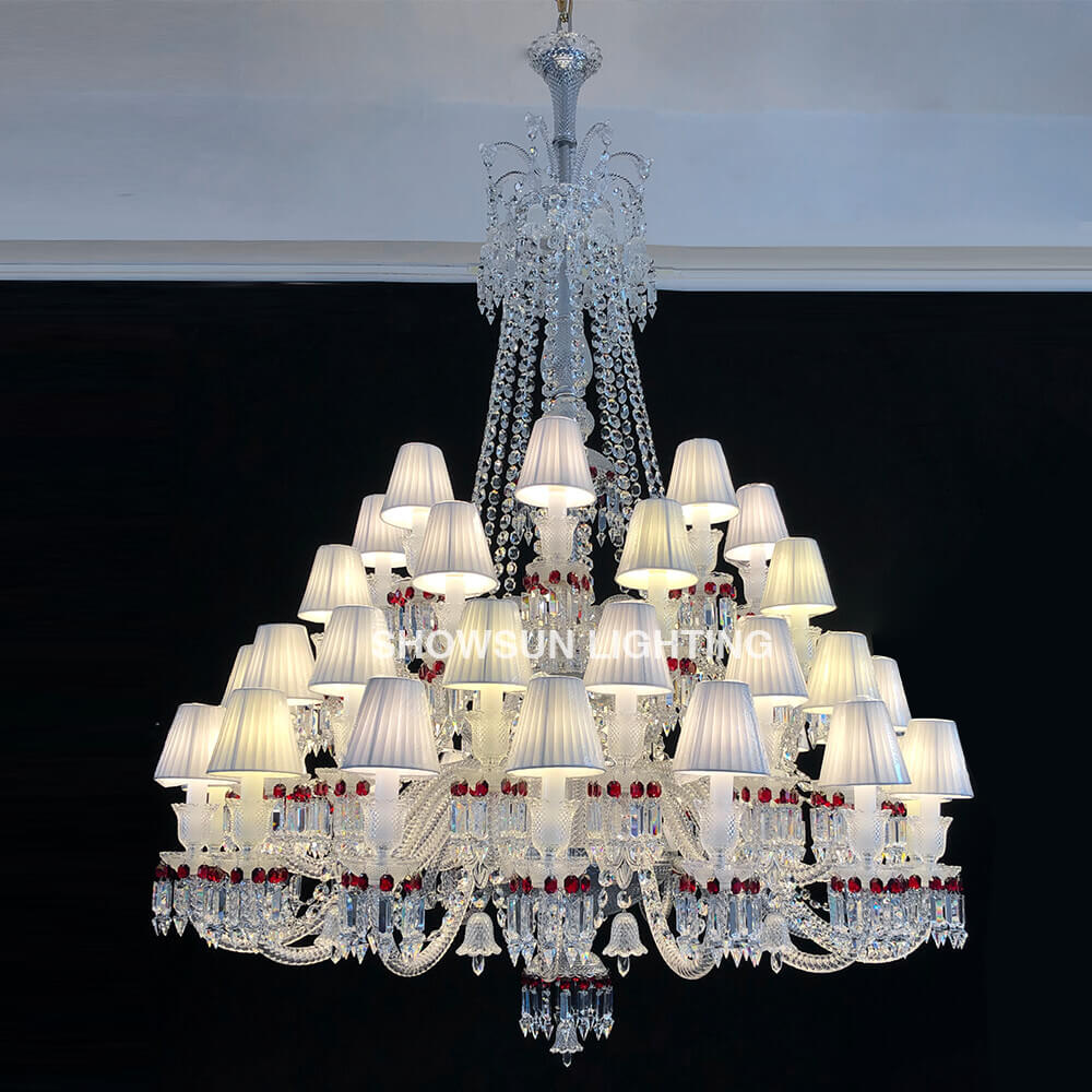 Custom Made Zenith Chandelier Baccarat Clear & Red Crystal Lighting with Lampshades