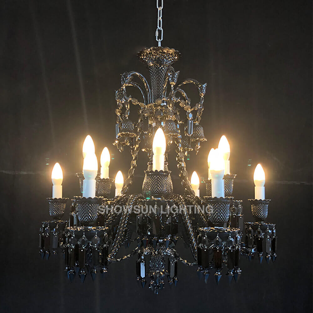 Baccarat Inspired Luster Black Baccarat Crystal Lighting 12 Lights ջահ
