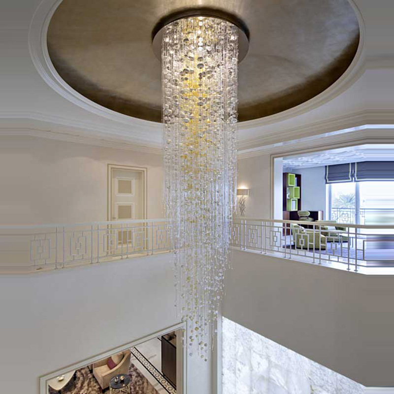 Long Blown Glass Chandelier for High Ceilings
