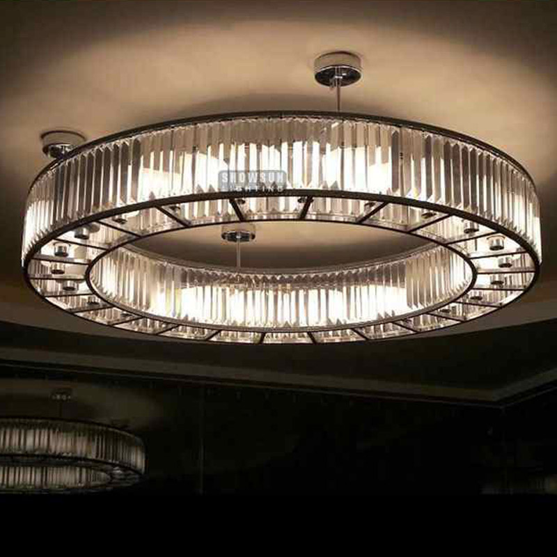 Lámpara de araña de cristal montada semi empotrada grande con iluminación redonda para salón de banquetes de 6 pies