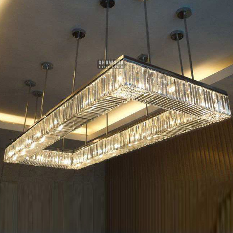 Bespoke Rectangle Crystal Light for Low Ceiling Big Semi Flush Mounetd Chandelier