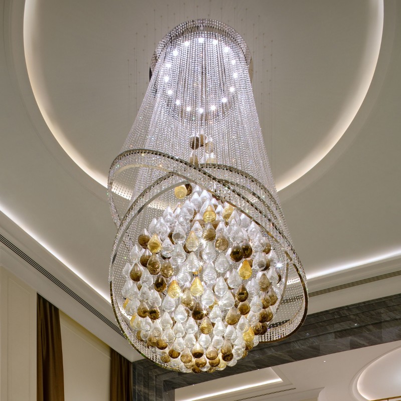 Custom Annular Art Glass Chandelier Modern Chandelier for High Ceilings
