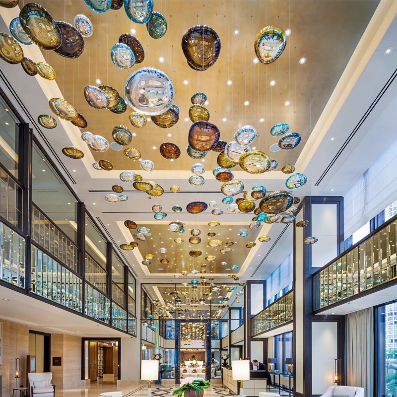Moderne dekorativ blæst glas lysekrone til indkøbscenter lobby