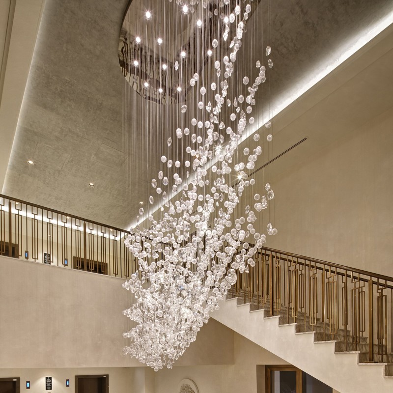 Iluminación moderna de araña de vidrio soplado a mano para el vestíbulo del hotel