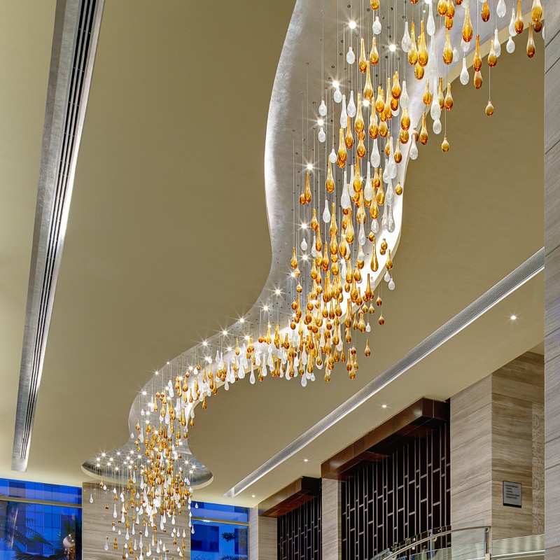 Custom Teardrop Glass Chandelier for Hotel Corridor