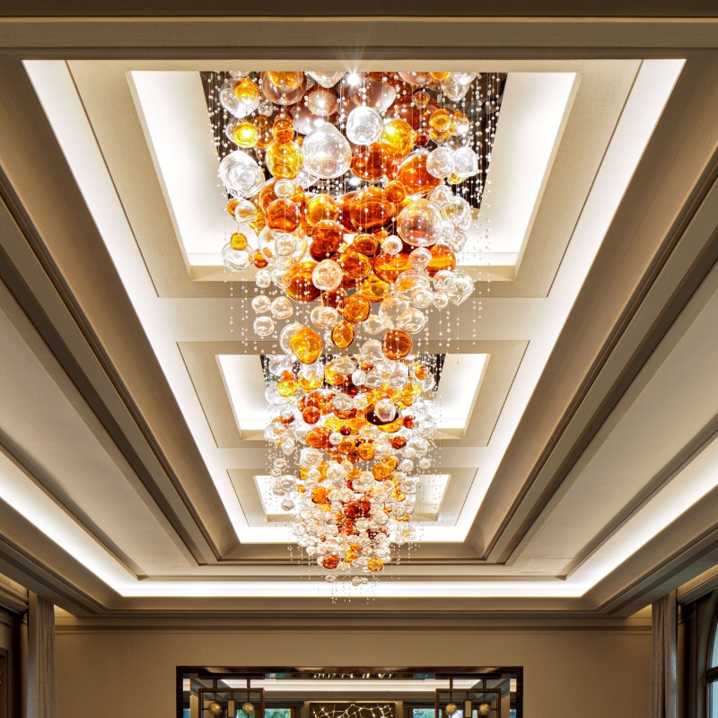 Modern fyrkantig ljuskrona för bankettsal Hotel dekorativa glaskula ljuskrona