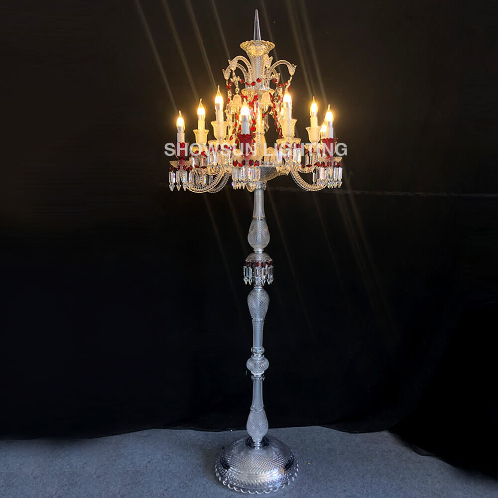 12 Lampu Disalin Clear & Red Baccarat Floor Lamp Crystal Lamp kanggo Wedding