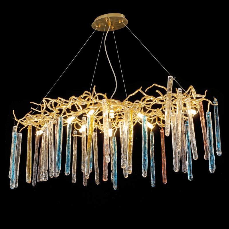 Illumination de chandelier à branche d'aluminium à tige de verre colorée
