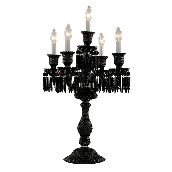 5 gaismas melna Baccarat kristāla galda lampa