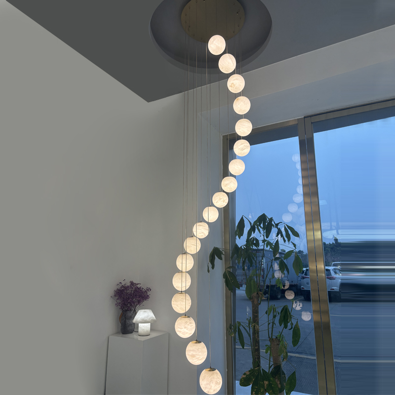 10 Feet High Staircase Chandelier with 18 Alabaster Balls