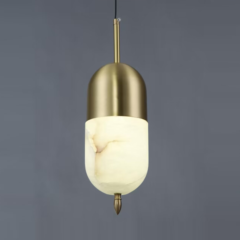 Luz pendente cilíndrica moderna de latão e alabastro 5X16,5 polegadas