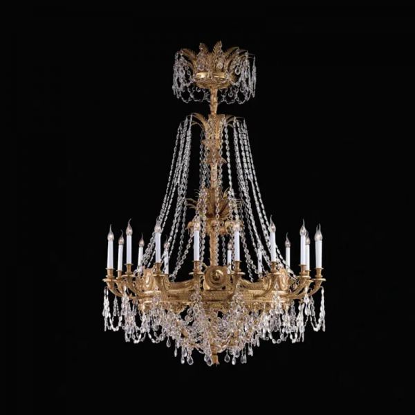 Nagy sárgaréz kristálycsillár az előcsarnok luxus francia birodalmi kristályvilágításához