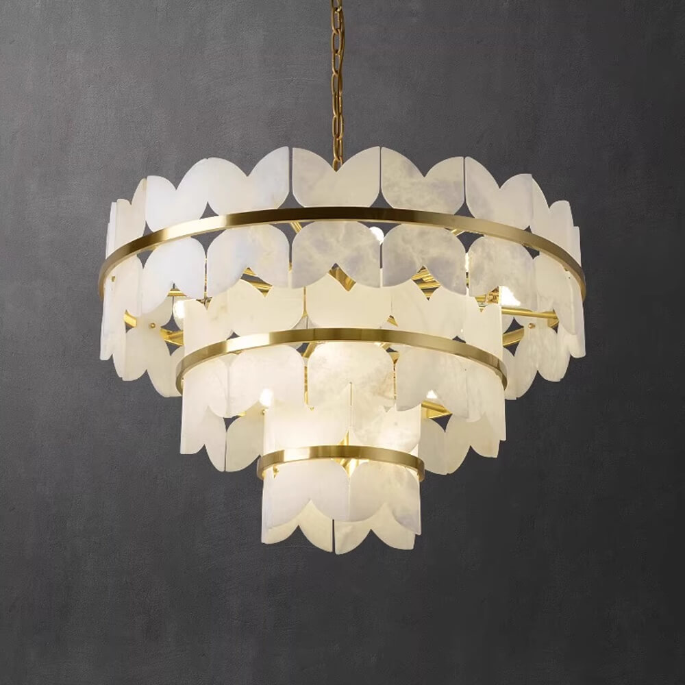31.5 Inch Round Three Tiers Alabaster Chandelier Modern Lighting for Living Room
