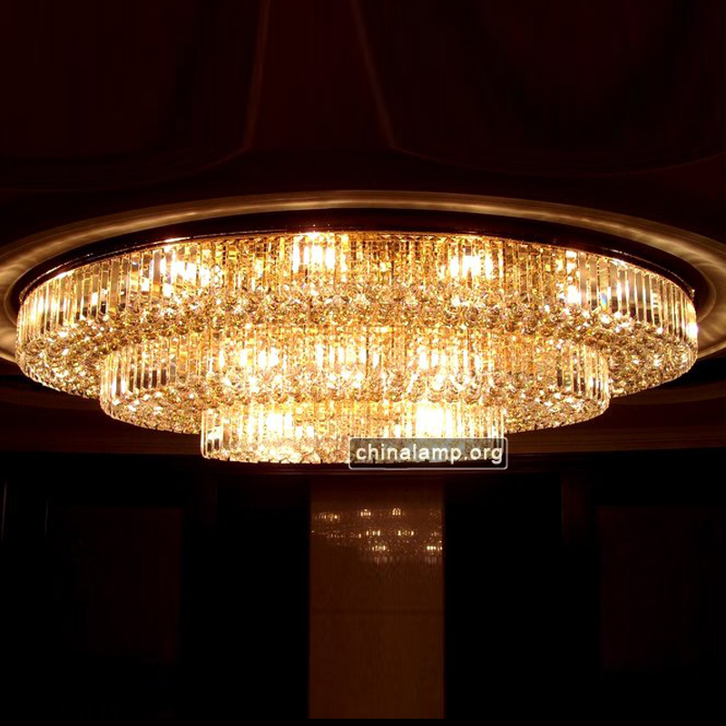 Three Tier Large Oval Flush Mount Chandelier for Hotel Hall