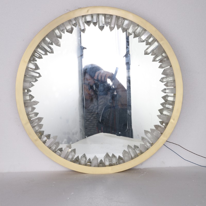 Round Geode Quartz Crystal Mirror Mirror Lamp
