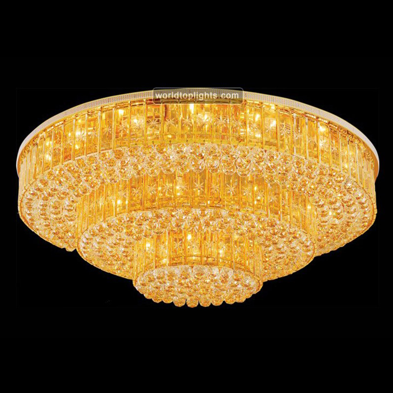 Banquet Hall Ceiling Round Chandelier Gold Crystal Ceiling Light ສໍາລັບຫ້ອງຮັບແຂກ
