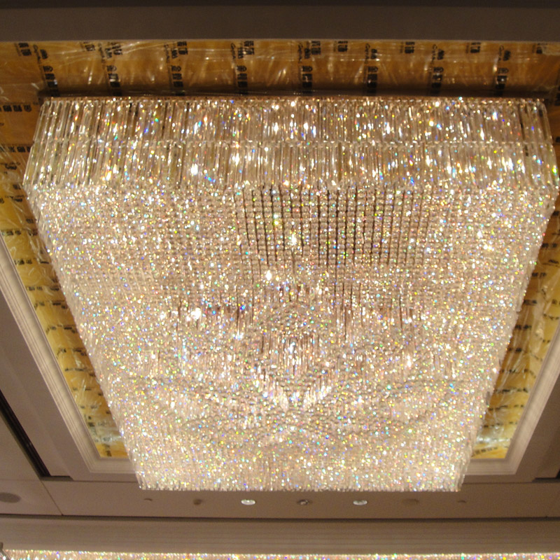 Custom Made Large Rectangle Crystal Chandelier for Low Ceiling