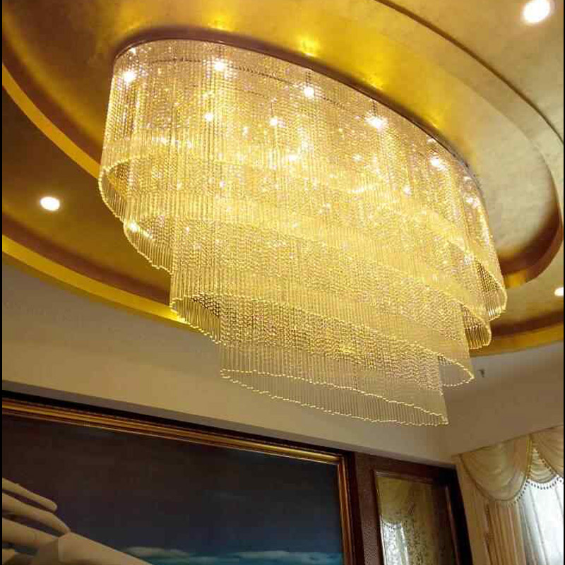 Lámpara de araña de cristal personalizada para hotel, lámpara ovalada grande para vestíbulo de hotel