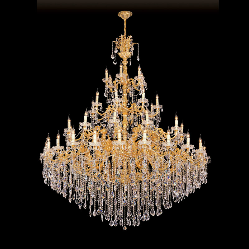 Lampadario in ottone e cristallo a quattro livelli Lampadario in oro grande per Foyer SSC19102