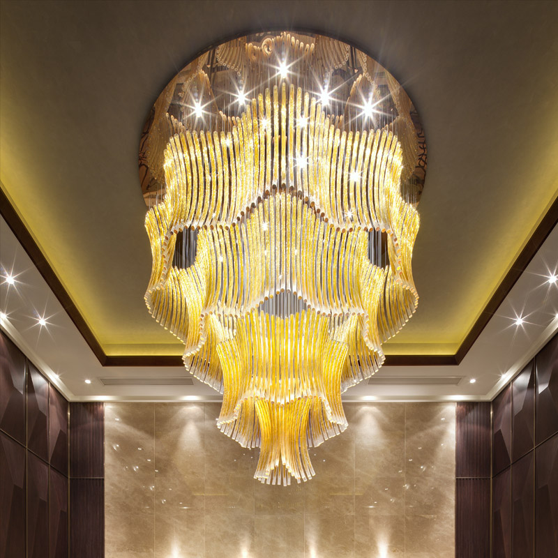 Amber Glass Chandelye Modèn Chandelye Lobby Hotel