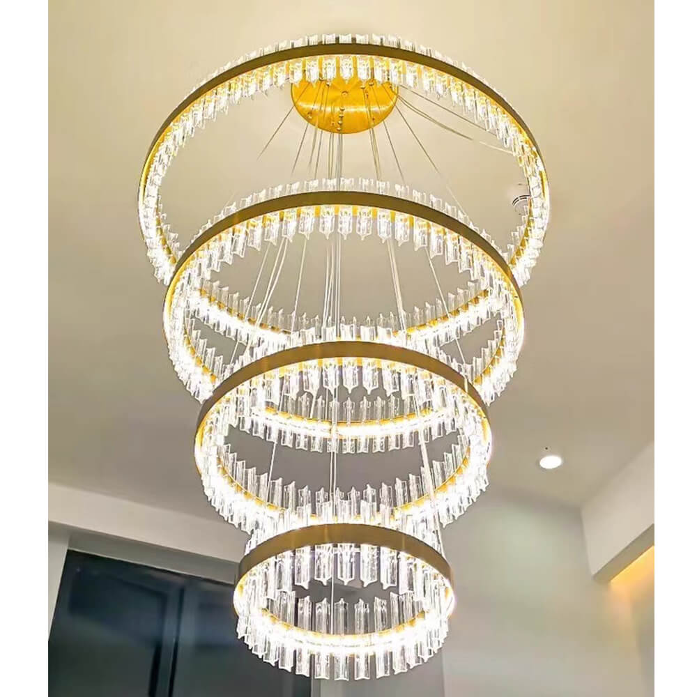 Four Rings Glass Pendant Light Modern Big Foyer Chandelier
