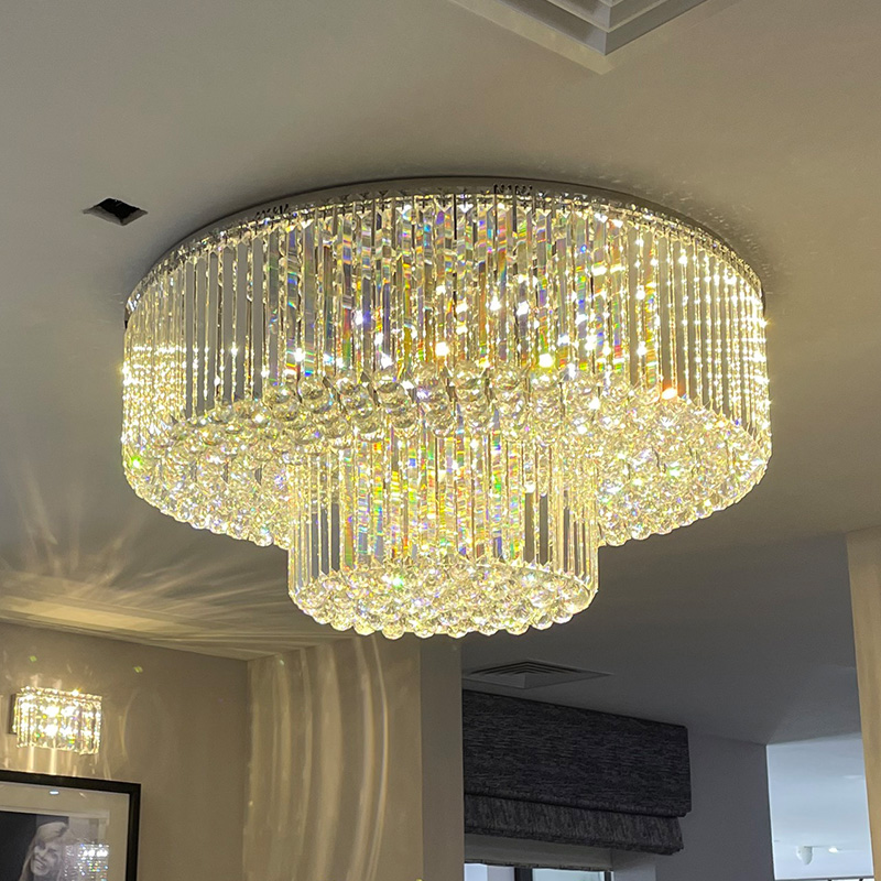 Two Layers Round Crystal Ceiling Light for Living Room