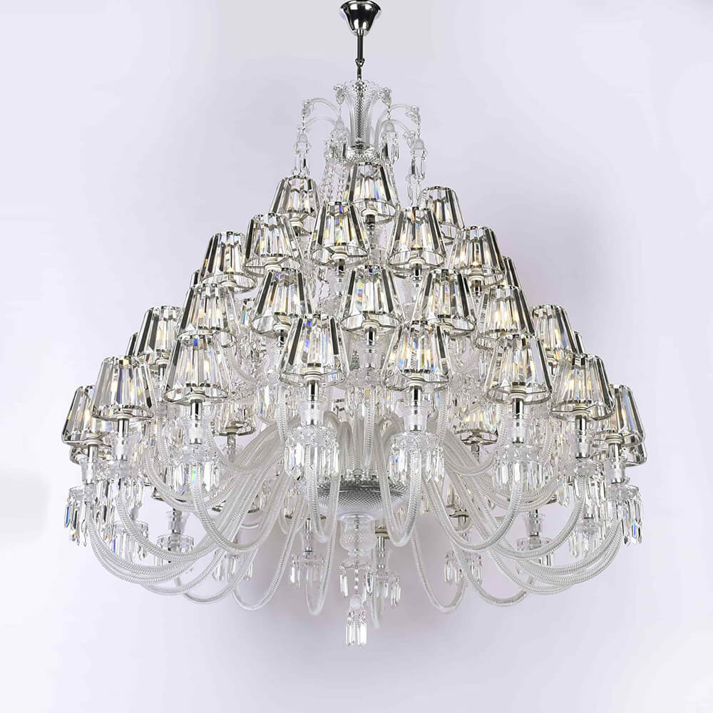 Lustre en cristal large de luxe à 54 lumières pour grand hall