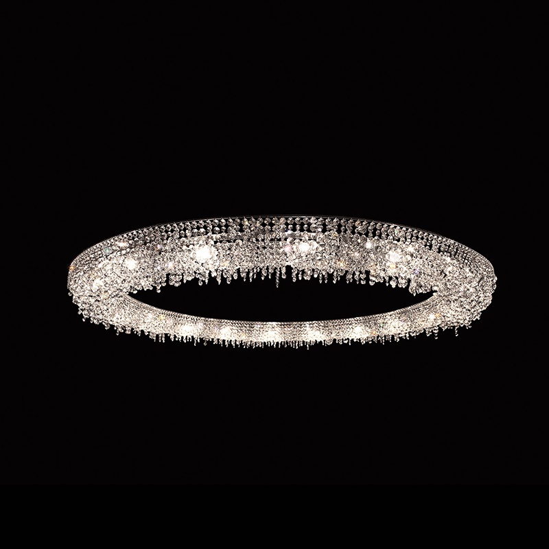 79-palčni veliki okrogli kristalni lestenec Looop, sodobna viseča kristalna razsvetljava
