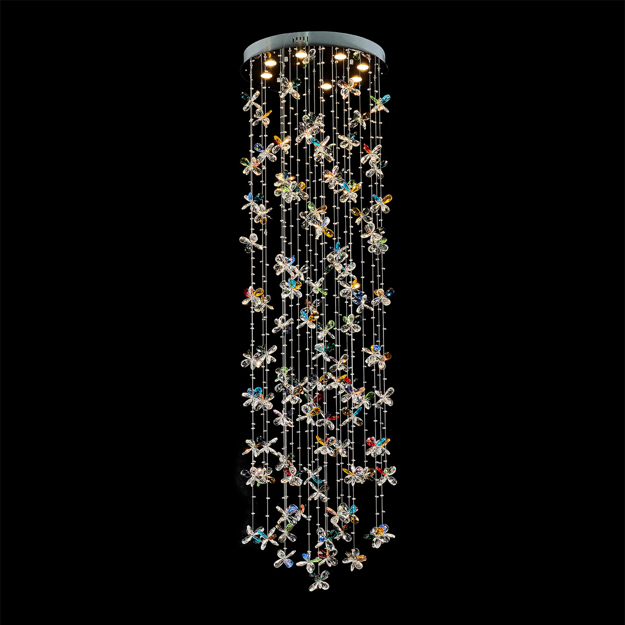 79-calowe, nowoczesne, błyszczące, kryształowe oświetlenie schodów