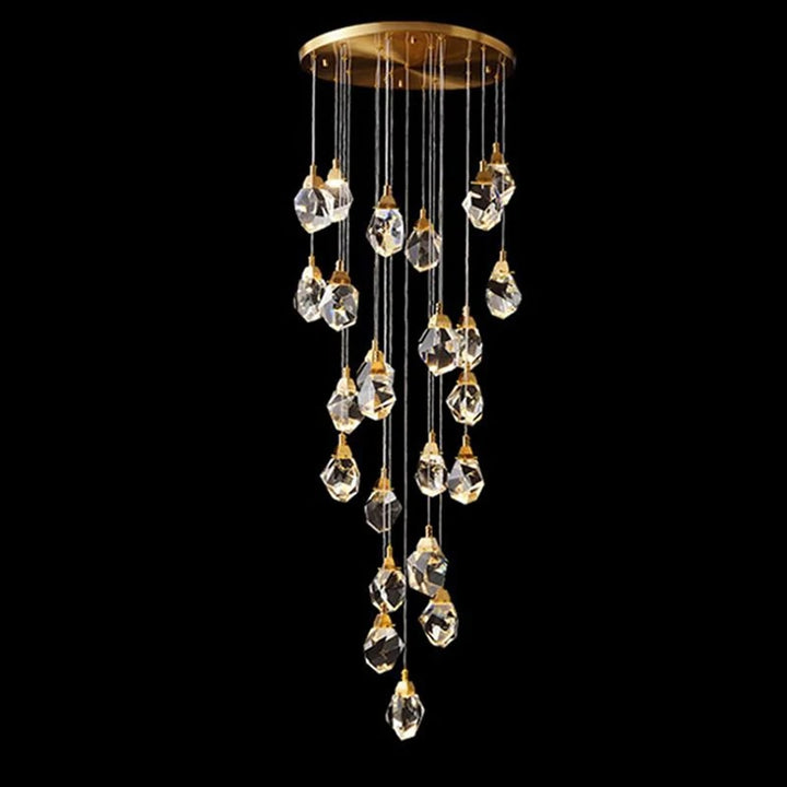 24 Dwal Faceted Crystal Lighting Chandelier tat-taraġ twil kontemporanju