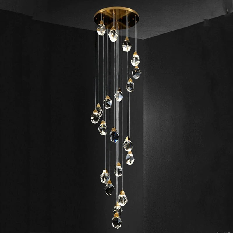20 Lights Faceted Crystal Long Staircase Chandelier