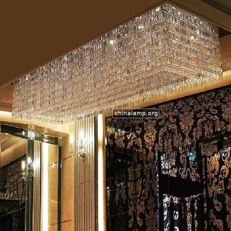 Large Rectangle Crystal Chandelier Flush Mounted Chandelier for Reception Hall