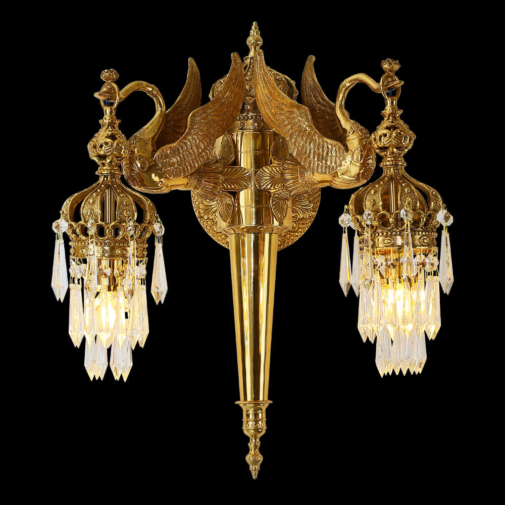 2 Lights French Gold Brass and Crystal Wall Light XS-B076