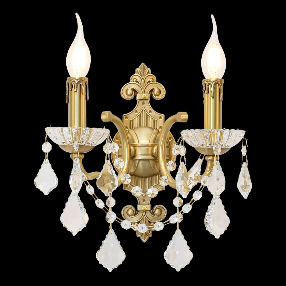 2 Kahayag Antique Brass ug Crystal Wall Lamp XS-B091-2