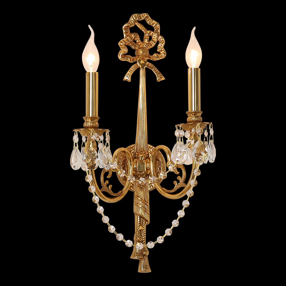 2 Lights Antique Brass and Crystal Wall Lamp XS-B9052-2
