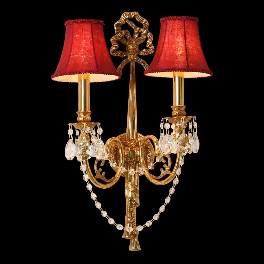 2 Lights Antique Brass and Crystal Wall Lamp XS-B9052C
