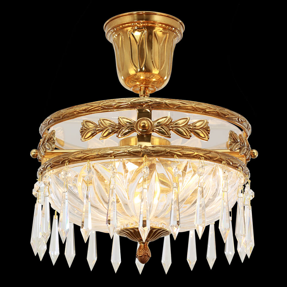 12.5 Inch Brass and Crystal Semi Flush Mount Ceiling Light XS-C003-320