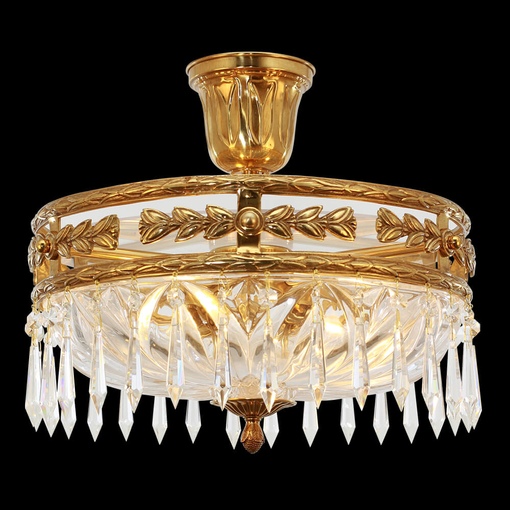 16.5 Inch Brass and Crystal Semi Flush Mount Ceiling Light XS-C003-420