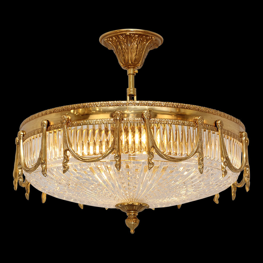 12.5 Inch Brass and Crystal Semi Flush Mount Ceiling Light XS-C017A