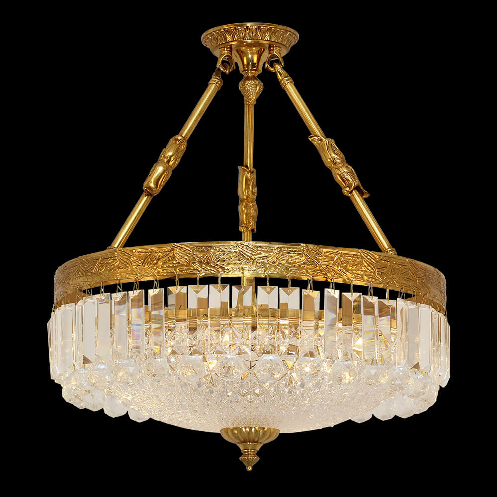 14 Inch Brass and Crystal Semi Flush Mount Ceiling Light XS-C021