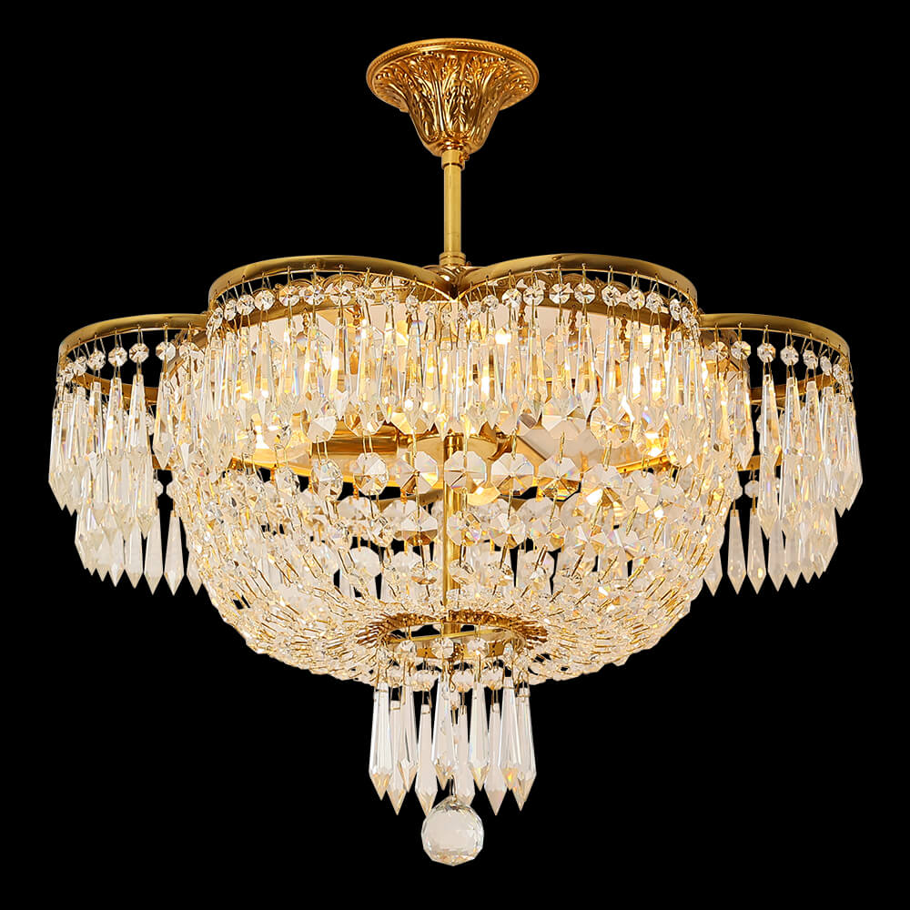22 Inch Brass and Crystal Semi Flush Mount Ceiling Light XS-C022