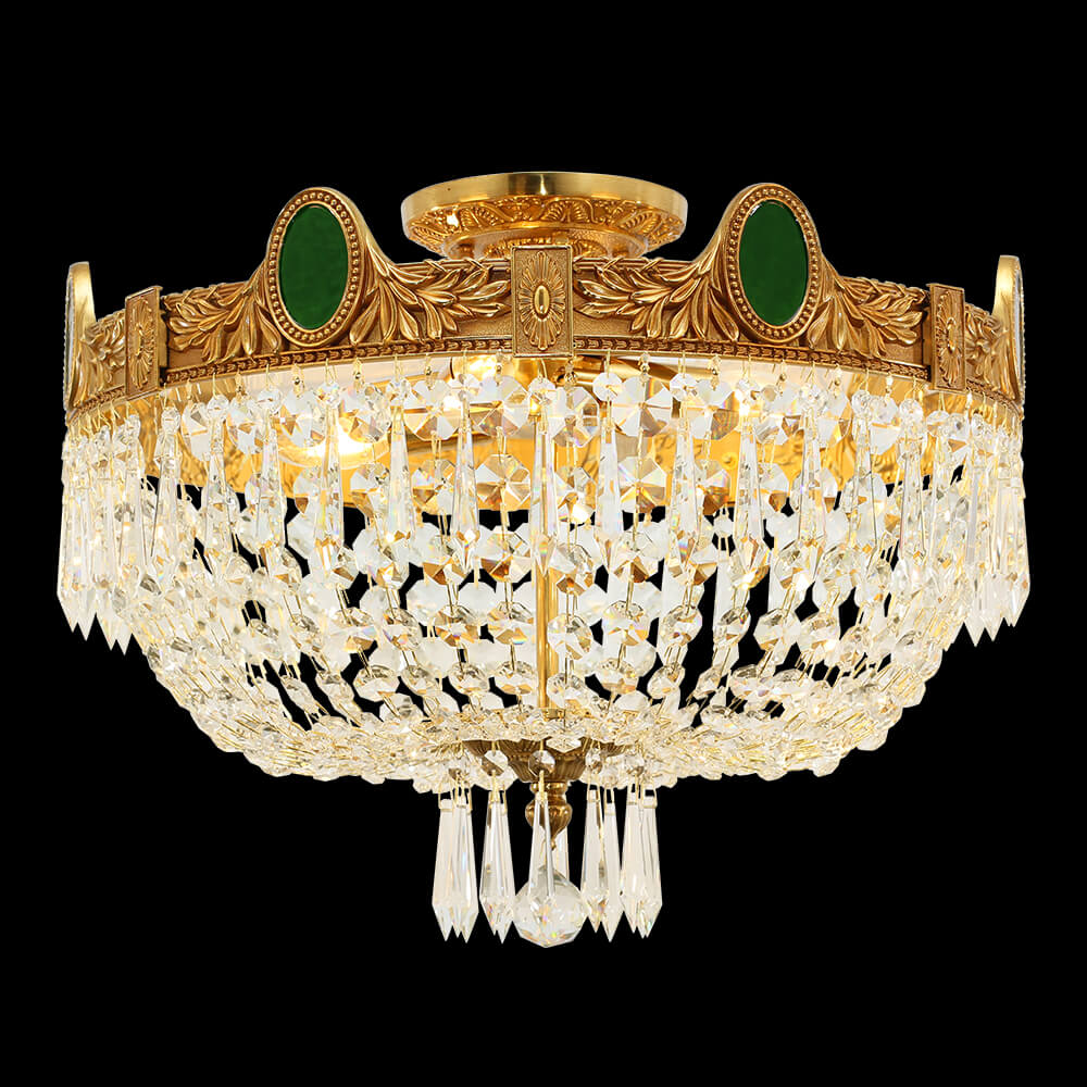 20.5 Inch Brass and Crystal Semi Flush Mount Ceiling Light XS-C040-520