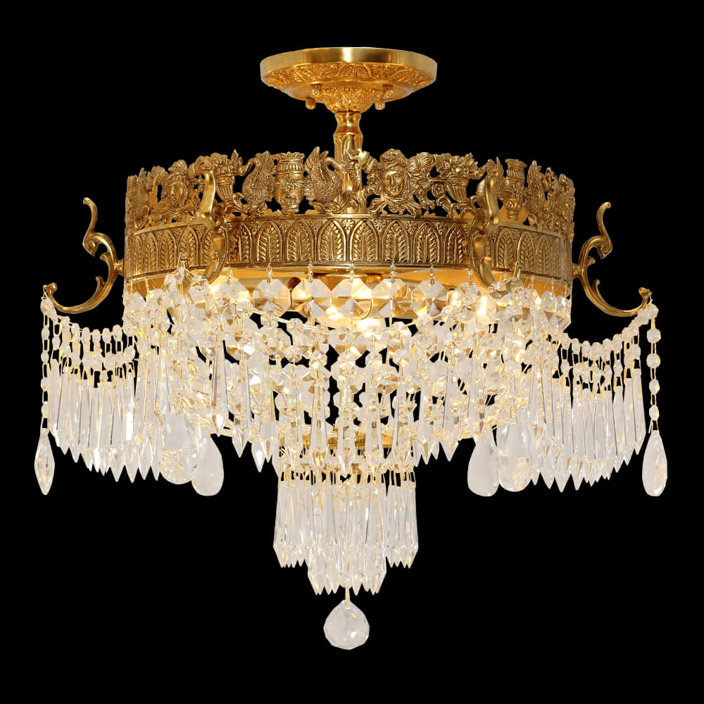 22 Inch Brass and Crystal Semi Flush Mount Ceiling Light XS-C134-560