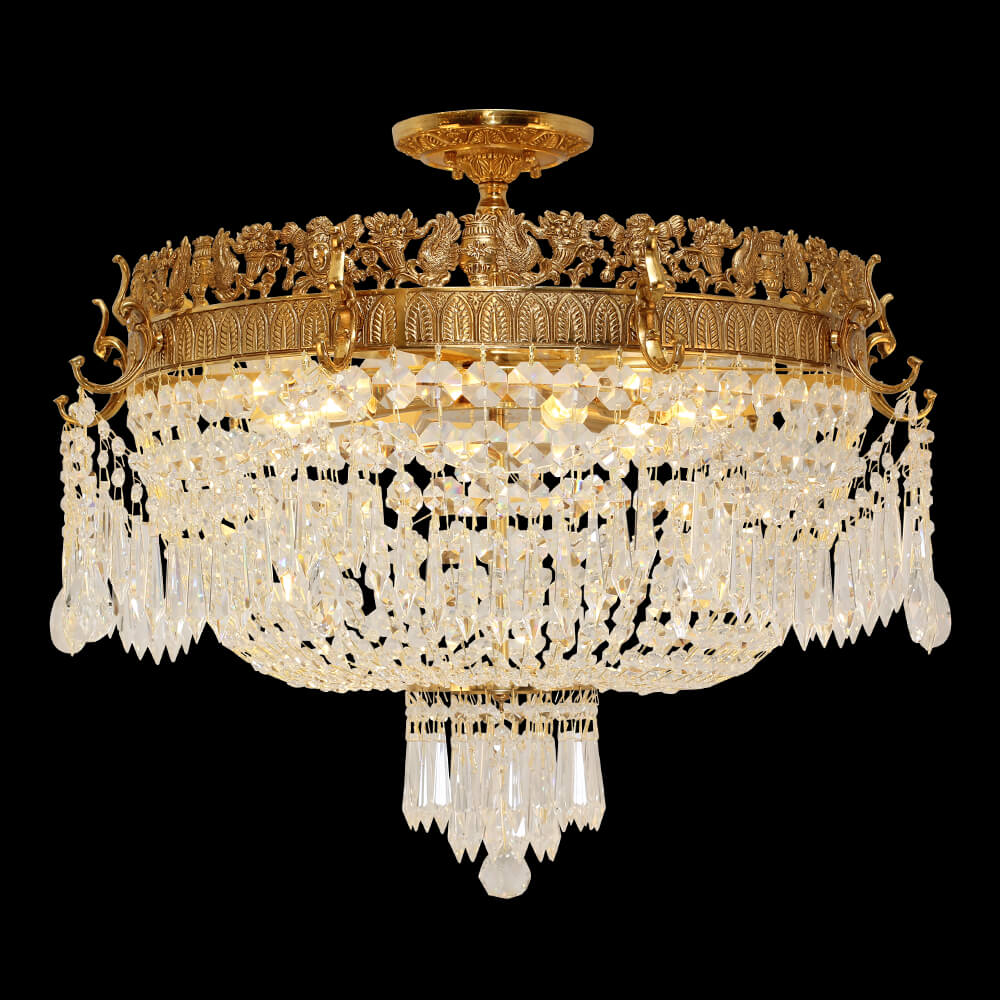 29.5 Inch Brass and Crystal Semi Flush Mount Ceiling Light XS-C134-750
