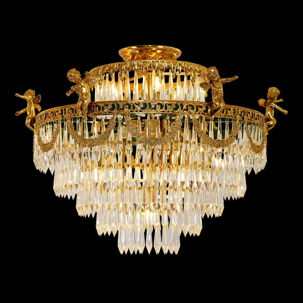 31.5 Inch Brass and Crystal Semi Flush Mount Ceiling Light XS-C142