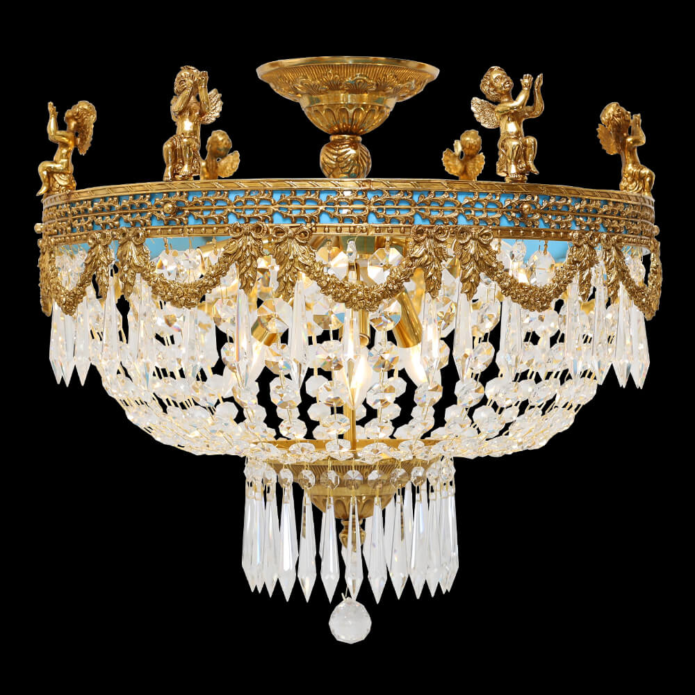 24.5 Inch Brass and Crystal Semi Flush Mount Ceiling Light XS-C152