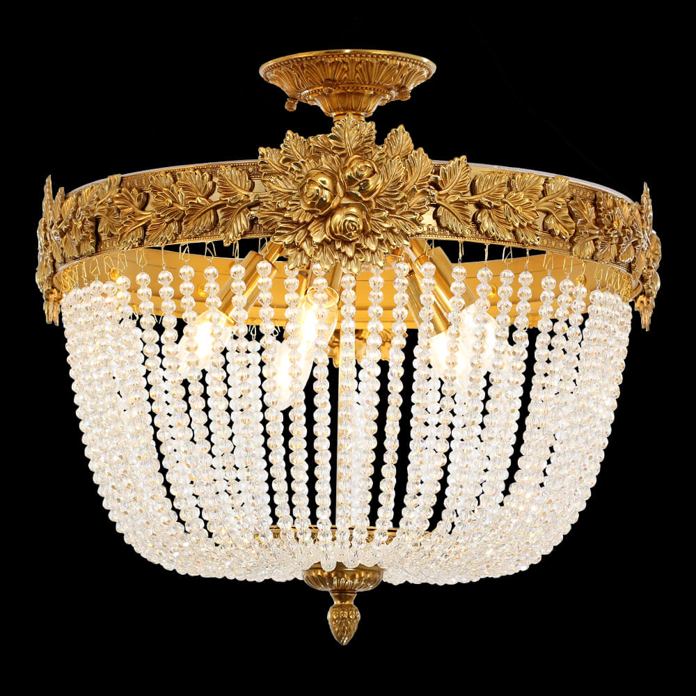 21.5 Inch Brass and Crystal Semi Flush Mount Ceiling Light XS-C153