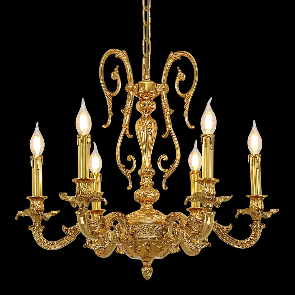 6 Lampu Baroque Gaya Tembaga Chandelier kanggo Kamar Tidur XS0016
